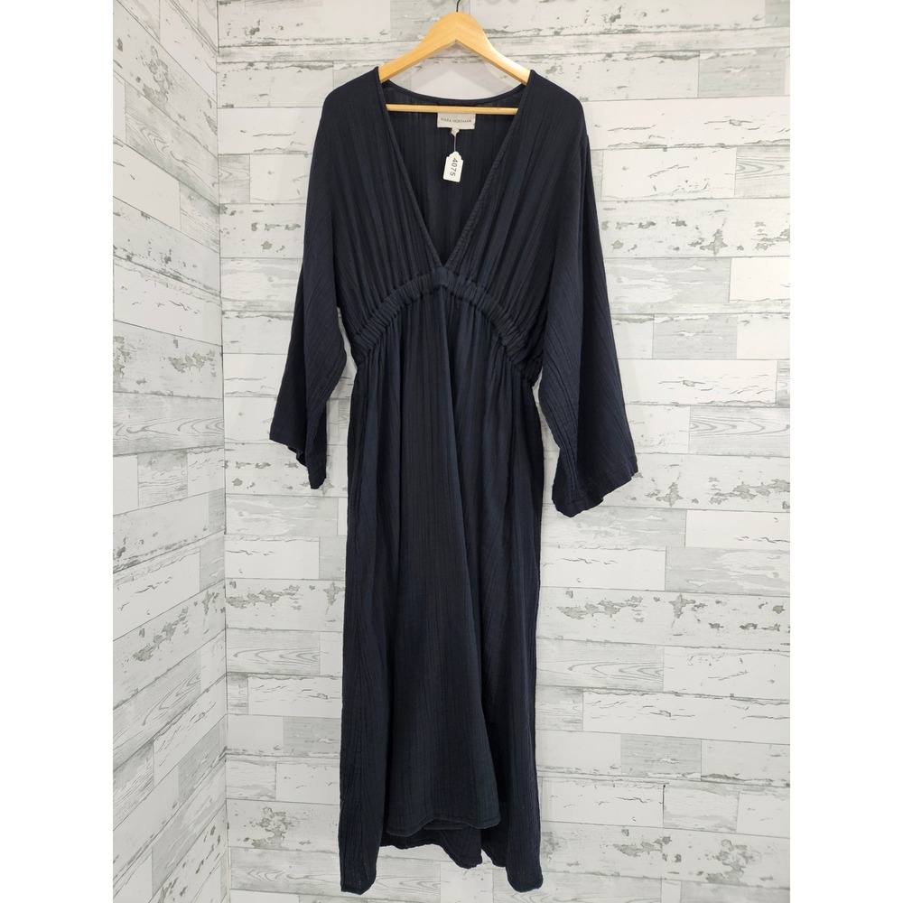Mara Hoffman Black Organic Cotton V Neck Kimono Sleeve Maxi Dress 2X